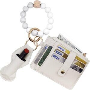 Silicone Key Ring Bracelet for Women Wallet Beaded Wristlet Keychain Elastic Por